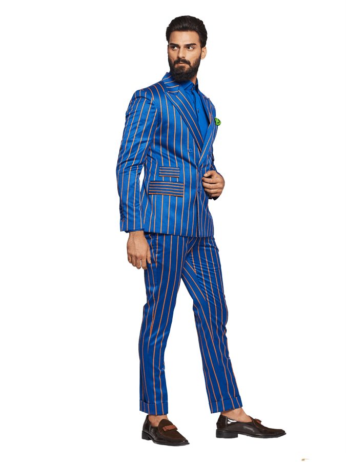 BLUE ORANGE DOUBLE BREASTED STRIPE SUIT