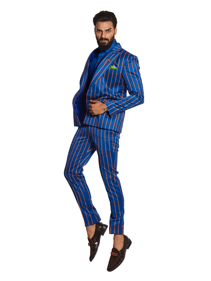 BLUE ORANGE DOUBLE BREASTED STRIPE SUIT