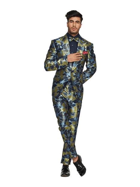 BLUE SELF JACQUARD SUIT