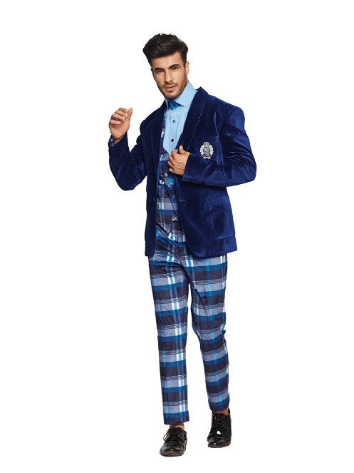 Velvet coat with check waist coat and pant