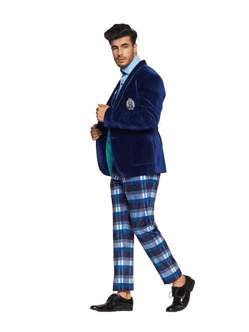 Velvet coat with check waist coat and pant