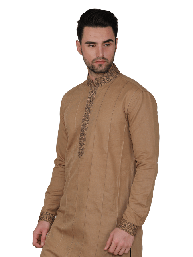 Brown color kurta with black pajama