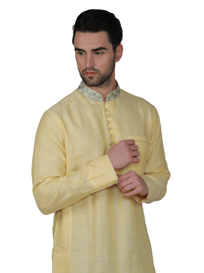 Beige COLOR KURTA WITH Sky Blue PAJAMA